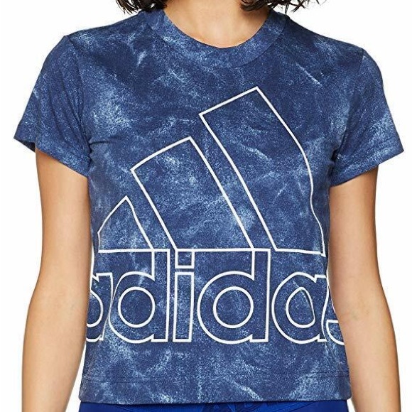 adidas navy tie dye acid wash print logo boxy crop tee medium - Picture 6 of 6